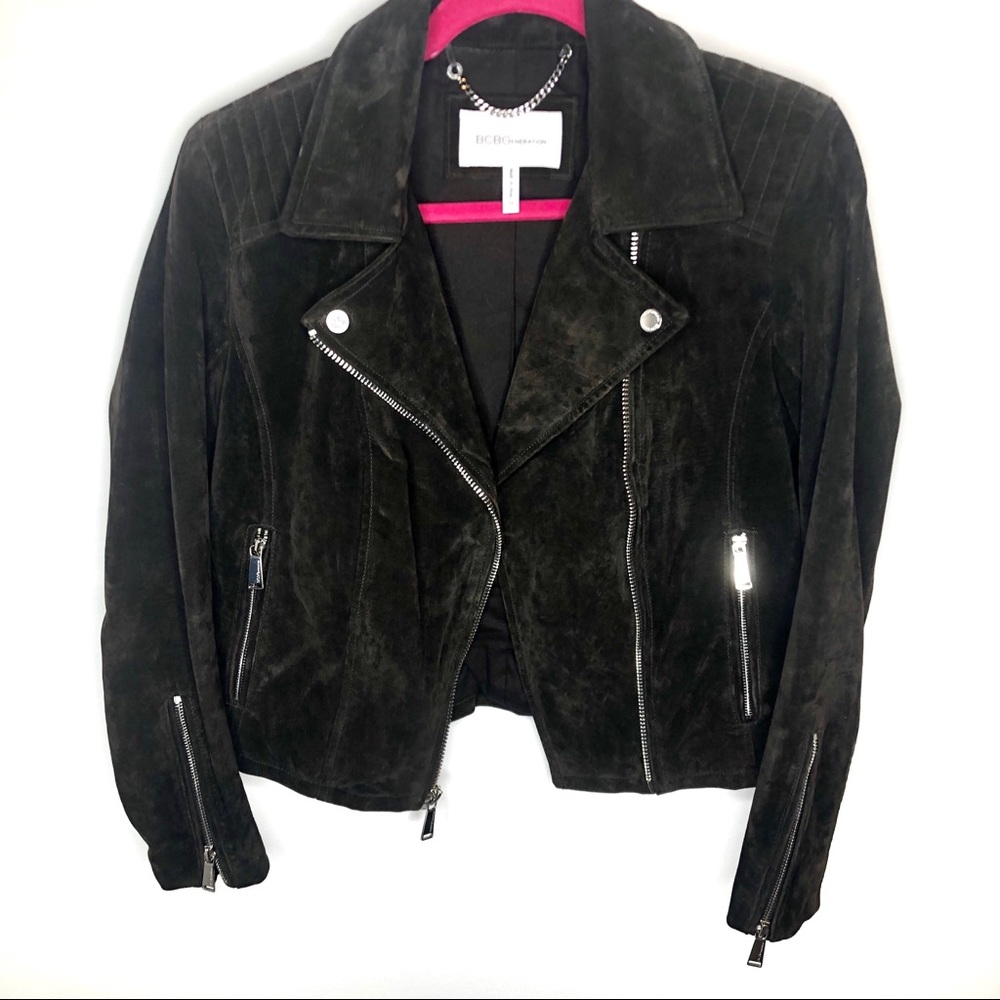 NWOT BCBGeneration Chocolate Suede Moto Jacket - Picture 2 of 7